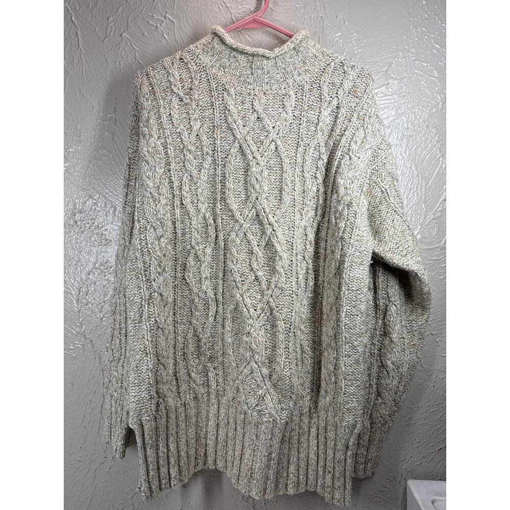 American Eagle Cable Knit Sweater Fisherman Wool Blend Neutral Womens Medium‎